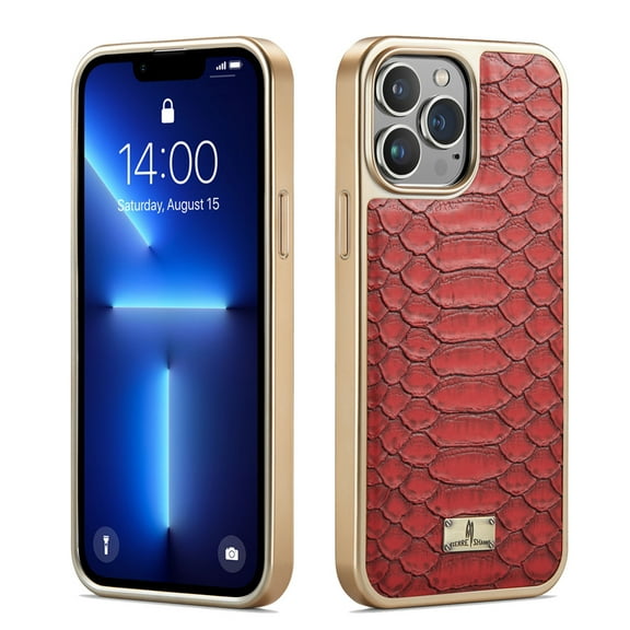 Luxurious Plating Case for iPhone 16 Pro Max, Snake Crocodile Texture Pattern Premium PU Leather Full Coverage Protective Basic Bumper Phone Case Cover for iPhone 16 Pro Max - Red