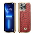 thumbnail image 1 of Luxurious Plating Case for iPhone 16, Snake Crocodile Texture Pattern Premium PU Leather Full Coverage Protective Basic Bumper Phone Case Cover for iPhone 16 - Red, 1 of 6