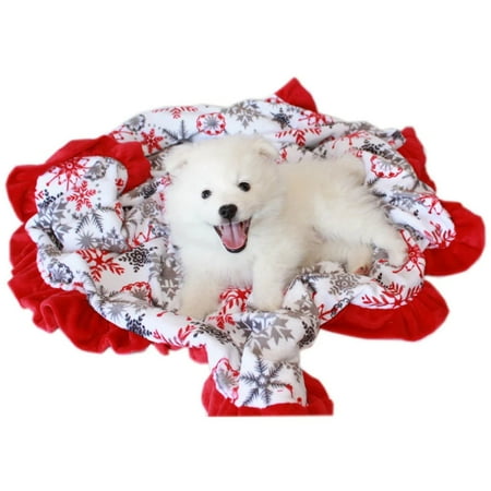 Christmas Dog, Puppy Pet or Cat Sleepytime Cuddle Blankets, "Red Snowflake"