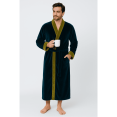 thumbnail image 1 of Luxurious Plush Korean Velvet & Satin Robe for Men& Women - Unisex Couple's Robe with Belted Waist & Contrast-Trim Design,V-Neck Long Sleeve Home Retreat & Vacation Getaway Robe，Navy Blue，2XL, 1 of 4