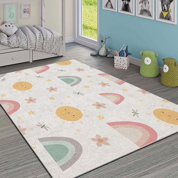 Luxurious Polyester Area Rug, 5.2 x 7.5 ft | 740 g/m, Non-Slip Felt Dot Underside, Laminated Sponge for Durability | Antibacterial, Machine Washable, Stunning Digital Print on Velvet Fabric