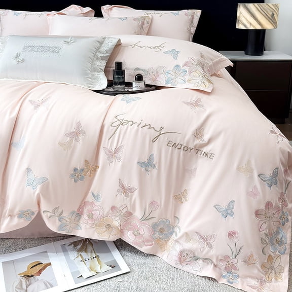 Luxurious Pure Cotton Long-Staple Embroidered 4-Piece Bedding Set for Ultimate Comfort and Style