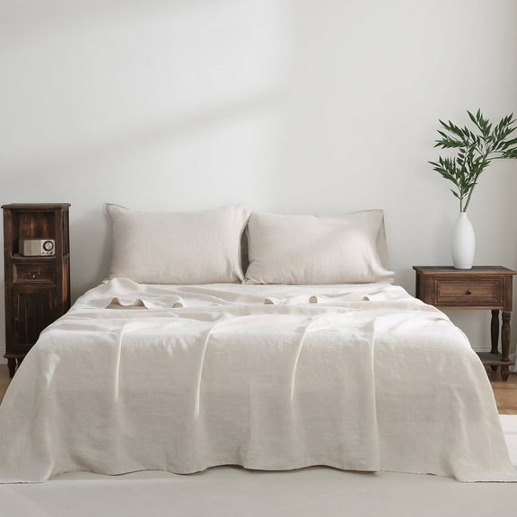 Luxurious Pure French Linen Sheets set 1 Fitted Sheet 1 Flat Sheet 2 Pillowcases - King Size Natural