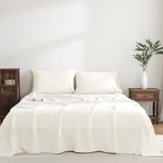 Luxurious Pure French Linen Sheets set 1 Fitted Sheet 1 Flat Sheet 2 Pillowcases - Queen Size Cream