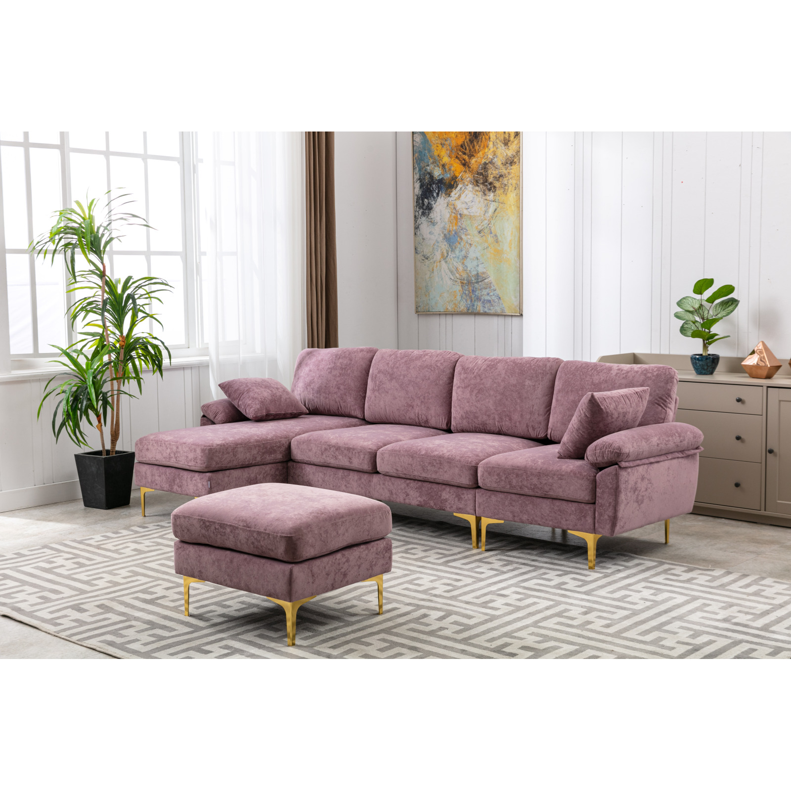 Luxurious Purple Accent Sectional Sofa Sleek European Design