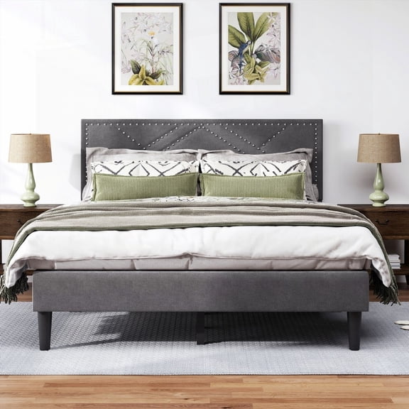 Queen Bed Frame in Carbon Gray - Sturdy, Quiet, Under Bed Storage Available, No Box Spring Needed