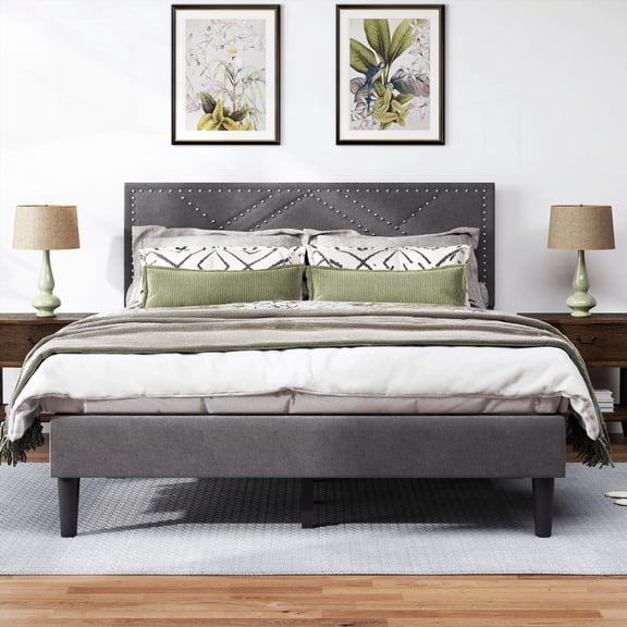 Luxurious Queen Bed Frame in Carbon Gray - Strong & Stable, No Noise, Under Bed Storage, No Box Spring
