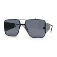 thumbnail image 1 of Luxurious Rectangle Flat Top Bridge Racer Metal Rim Officer Sunglasses All Black, 1 of 4