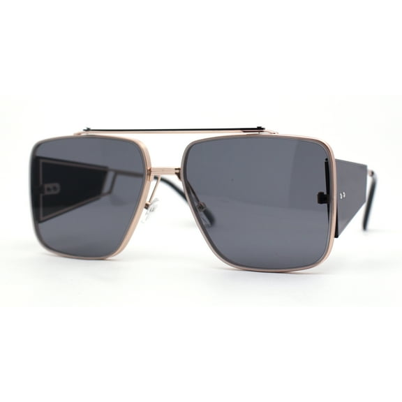 Luxurious Rectangle Flat Top Bridge Racer Metal Rim Officer Sunglasses Gold Black