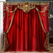Luxurious Red and Gold Baroque Shower Curtain Elegant Vintage Bathroom Decor Realistic Photo Antique Style Opulent Design