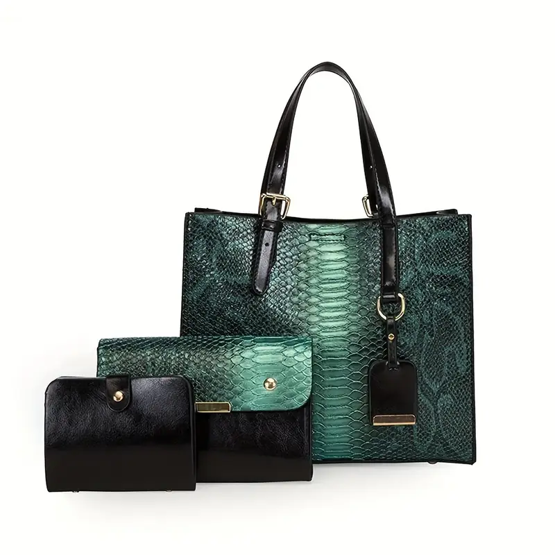 Luxurious Retro Women's Handbag Three-piece Set, Aurora Ostrich Pattern Women's Large-capacity Shoulder Bag
