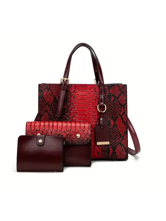 Luxurious Retro Women's Handbag Three-piece Set, Aurora Ostrich Pattern Women's Large-capacity Shoulder Bag