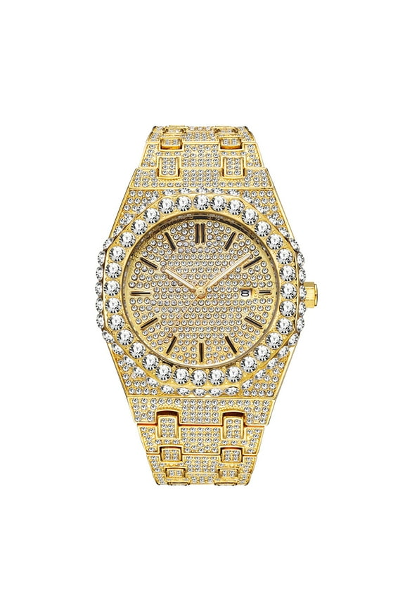 Luxurious Rhinestone Accent Quartz Watch - Round Dial, Analog Quartz Movement, Elegant Men's Wristwatch with Timeless Style - Perfect for Formal Occasions