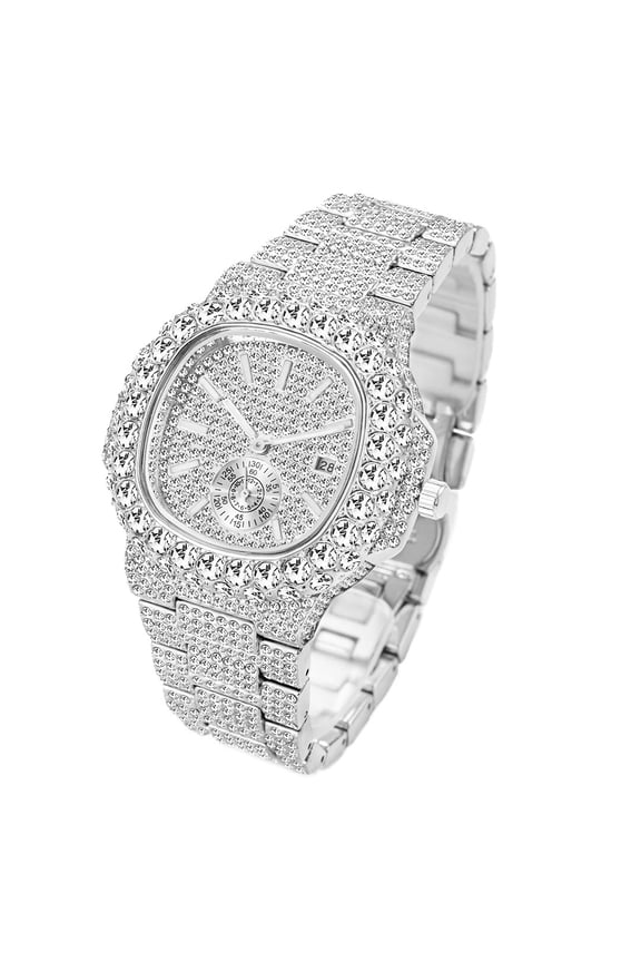 Luxurious Rhinestone Accented Quartz Analog Watch - Elegant Party Dress Timepiece for Men, Waterproof, Perfect for Casual Occasions