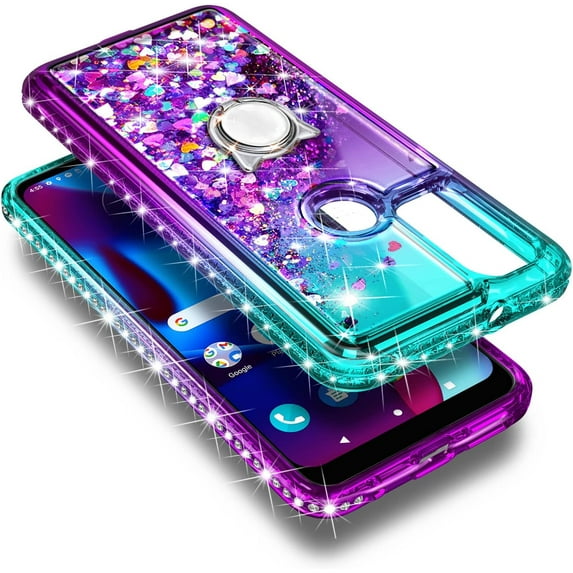 Luxurious Rhinestone Filled Girls Ladies Back Cover Party Case for Motorola G Pure, Moto G Power 2022, and Moto G Play 2023 (Aqua-Green)