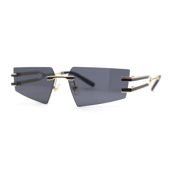 Luxurious Rimless Geometric Metal Frame Designer Style Sunglasses Gold Black