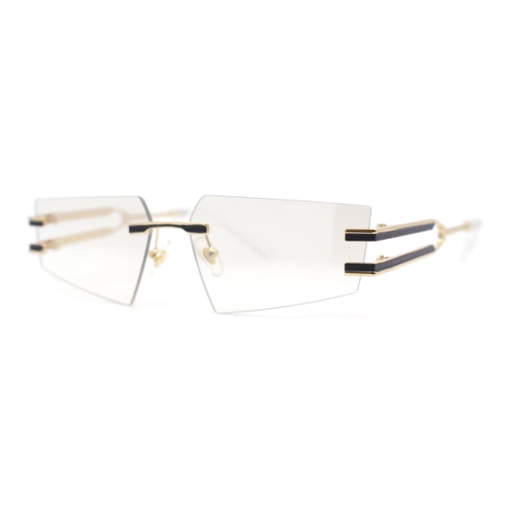 Luxurious Rimless Geometric Metal Frame Designer Style Sunglasses Gold Clear