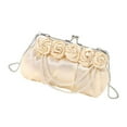 thumbnail image 1 of Luxurious Rose Silk Evening Clutches Bag with Detachable Chain for Formal Event Elegant Pearls Chain Satins Handbag, 1 of 8