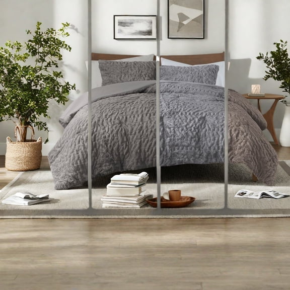 Luxurious Ruched Faux Fur Bedding Set Hypoallergenic Polyester Comforter for All Seasons