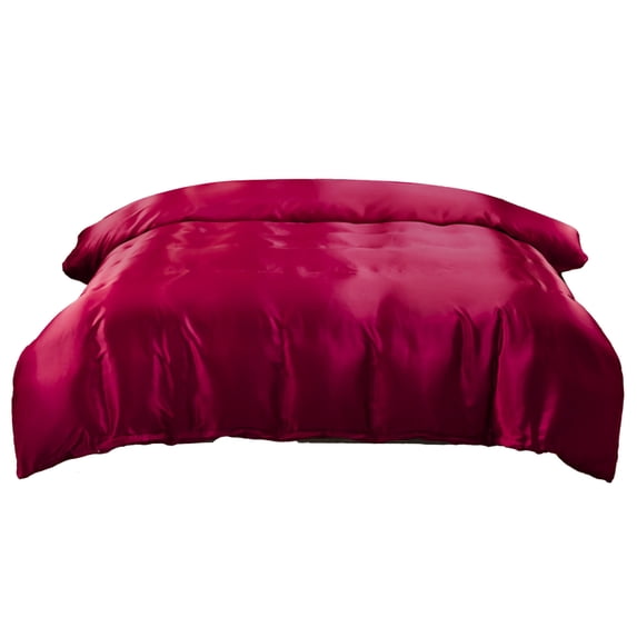 Luxurious Satin Duvet Cover with Zip Closure - Easy Care, Soft Silk-Look Bedding, Stain & Fade Resistant, Wrinkle-Free, Hotel-Quality Comfort,Red