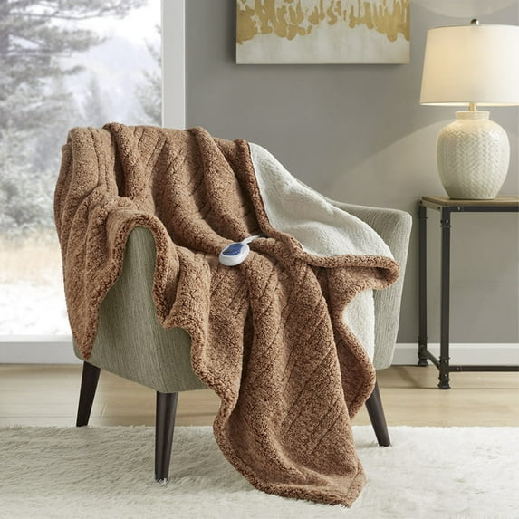 Luxurious Sherpa Heated Throw - Fashionable & Functional - Variegated Color Pattern - 3 Heat Settings - Overheating Protection - Machine Washable - Oeko-Tex Certified - Stay Cozy & Stylish All Winter