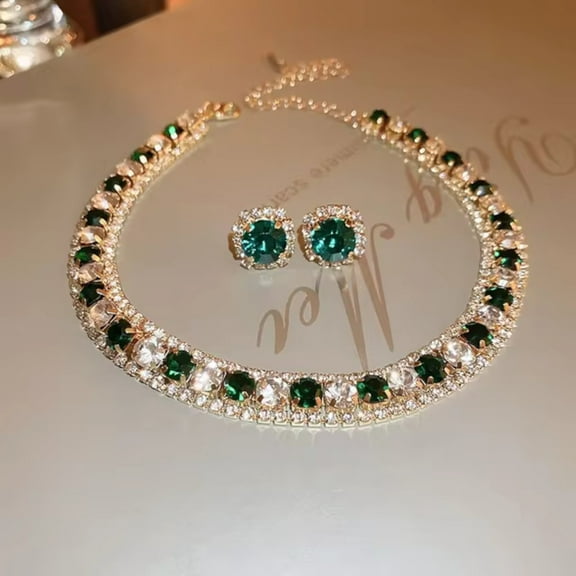 EON CZ Emerald Green Stone Luxury Elegant Women Bridal Fashion Wedding Jewelry Set