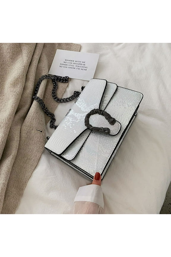 Luxurious Snakeskin Pattern Shoulder Bag - White