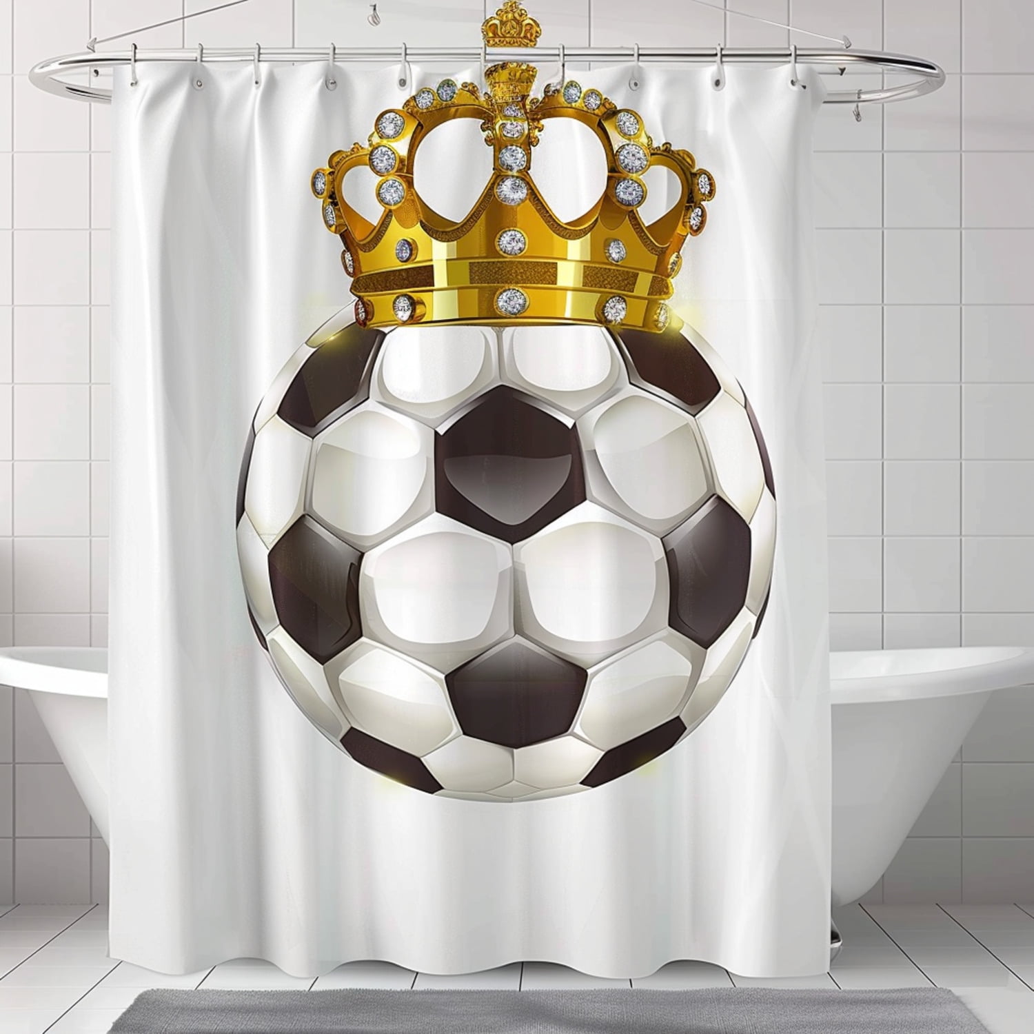 Luxurious Soccer Ball with Crown and Gemstones on White Background