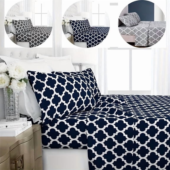 Luxurious Soft Brushed Cloth Bed Sheet Sets - Classic Geometric Pattern Bedding for Twin/Full/Queen/King Size - 3pcs/4pcs