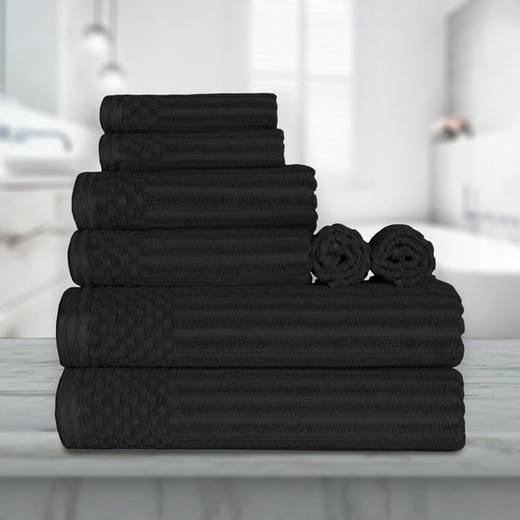 Luxurious Soft Cotton 8-Piece Towel Set, Black by Blue Nile Mills
