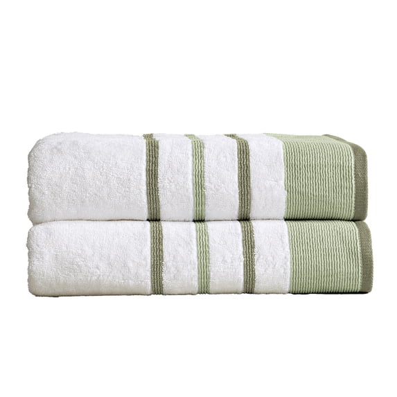 Luxurious Soft Cotton Decorative 2 Pack Bath Sheet Set, Desert Sage Green / Moss Green.