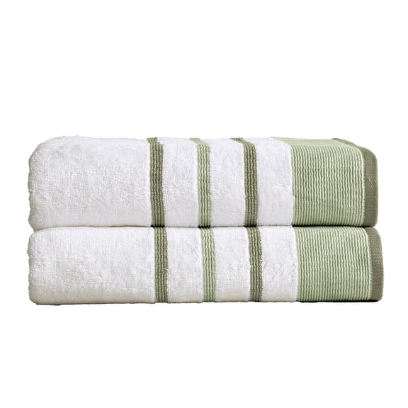 Luxurious Soft Cotton Decorative 2 Pack Bath Sheet Set, Desert Sage Green / Moss Green.