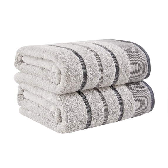 Luxurious Soft Cotton Decorative 2 Pack Bath Sheet Set, Light Grey / Mid Grey / Dark Grey.