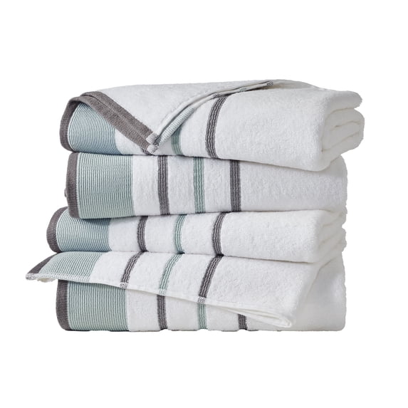 Luxurious Soft Cotton Decorative 4 Pack Bath Towel Set, Eucalyptus / Grey