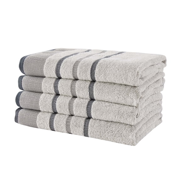 Luxurious Soft Cotton Decorative 4 Pack Bath Towel Set, Light Grey / Mid Grey / Dark Grey