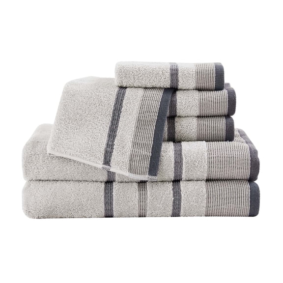 Luxurious Soft Cotton Decorative 6 Piece Towel Set, Light Grey / Mid Grey / Dark Grey