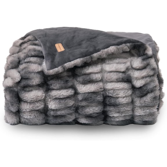 Luxurious Soft Faux  Throw Blanket, Cozy Fuzzy Plush Warm Throws for Couch Bed Sofa Chair  Decor, Ruched Bubble Fluffy Blanket with Reversible , 50" x 60", Gray