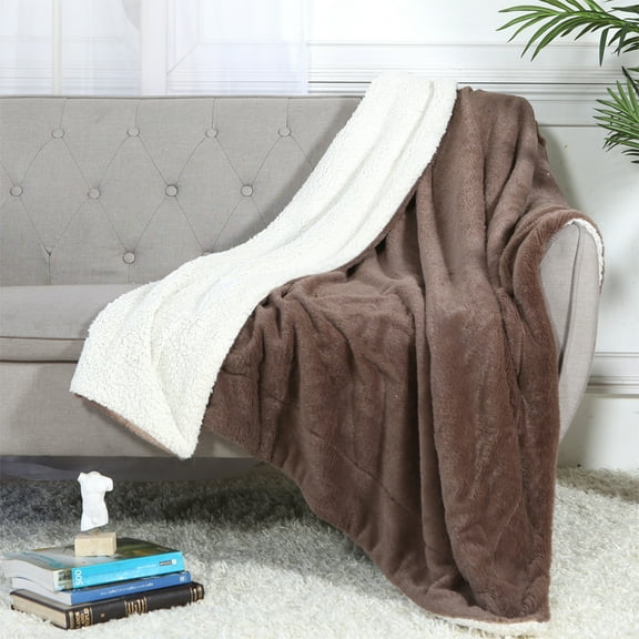 Luxurious Soft Velour Fleece Throw with Super Ultra Soft Faux Fur on backside Blanket 49”x 73” Chocolate Color