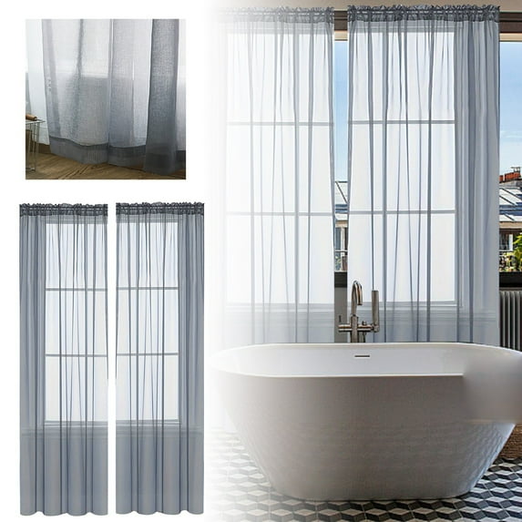 Solid Color Semi-Sheer Curtains, Polyester, Light-Filtering, Ideal for Living Rooms, Bedrooms & Dining Areas