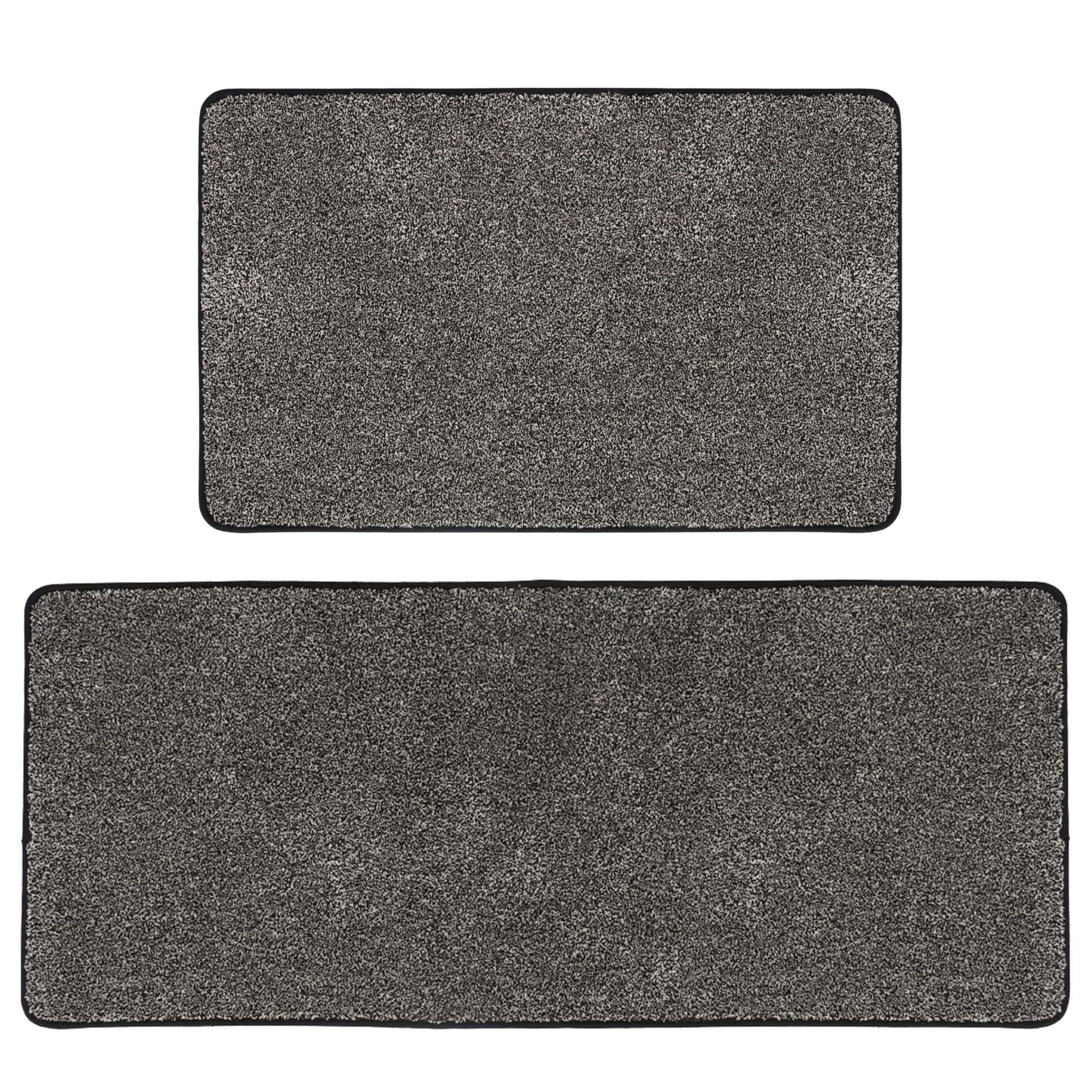 Luxurious Speckled Black and White Synthetic Kitchen Rug Set