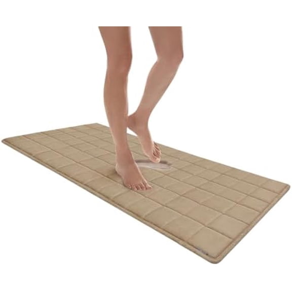 - Luxurious Square-Embroidered Memory Foam Bathroom Rug, Bath Rug with Skid-Resistant Base, Absorbent Kitchen, Room & Bathroom Rugs, 24 x 56 inches, Linen$$Home Decor, Kitchen, & Other