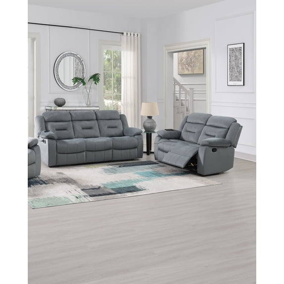 Luxurious Style Living Room 2pc Motion Reclining Sofa Loveseat Set Dark Gray Velvet W/ USB Port