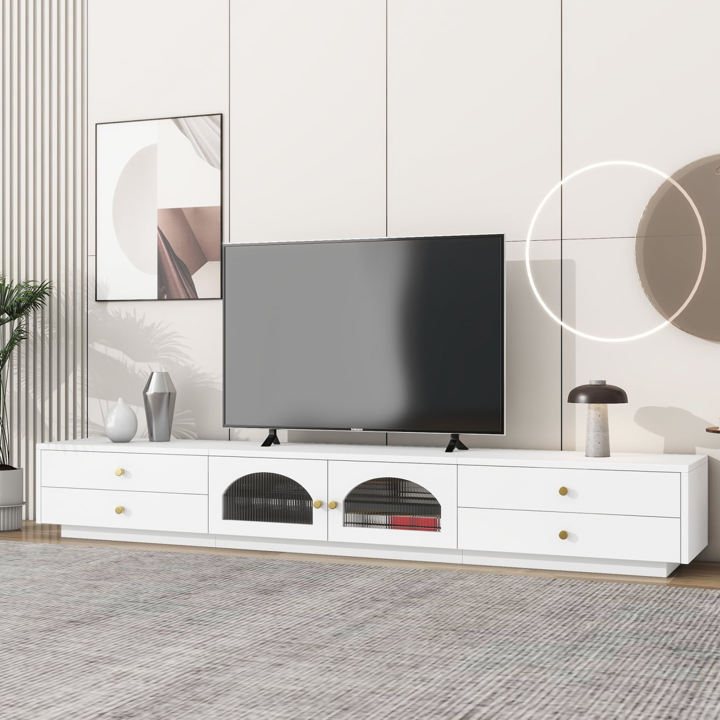 Luxurious TV Stand in Creamy White, Elegant Media Console for TVs Up to