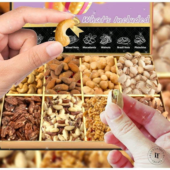 Luxurious Treats Nuts Gift Basket, Thank You Nut Gifts Gourmet Collection Box Mixed Cravings Platter Tray Sampler Assortment Mix for Men Women
