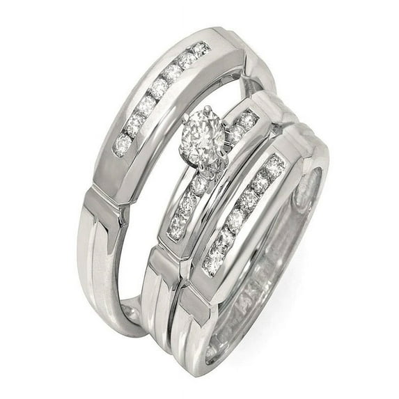 Luxurious Trio Marriage Rings Half Carat Round Cut Diamond on Gold