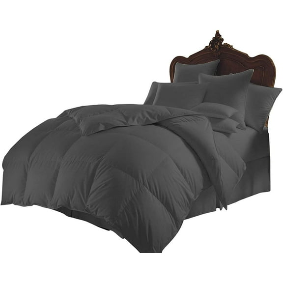Luxurious Ultra Soft 1 Piece Box Stitched Goose Down Alternative Quilted Comforter 300 GSM 600 Thread Count 100% Pure Organic Cotton Solid, Dark Grey