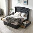 thumbnail image 1 of Luxurious Upholstered Wingback Storage Platform Bed with 60 inch High Headboard, Premium Linen, Dual Storage Drawers, and Sprung Slats-KING INK BLUE, 1 of 12
