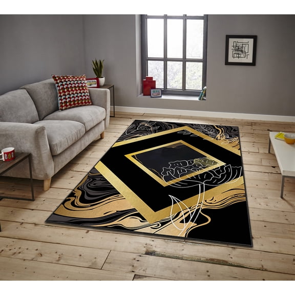 Luxurious Velvet Area Rug, 2.6 x 4.6 Feet, 100% Polyester, 740 g/m | Non-Slip Felt Dot Underside, Laminated Sponge for Comfort | Easy Machine Washable | Modern Digital Print Design,