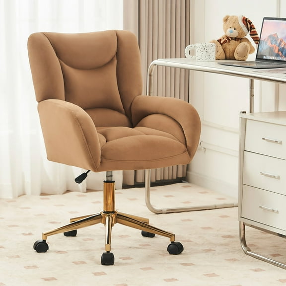 Luxurious Velvet Office Chair with Gold Metal Base, 360-Degree Swivel, Adjustable Height & Armrests – Modern Desk Chair for Home Office & Living Room Comfort