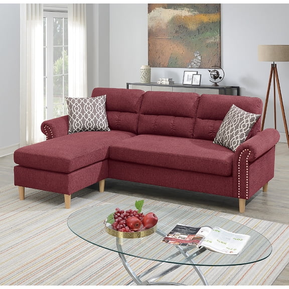 Luxurious Velvet Reversible Sectional Sofa in Paprika Red - L-Shaped with Rolled Arms & Nailhead Trim, Pocket Coiled Spring & Foam, 87" for Living Room & Small Spaces